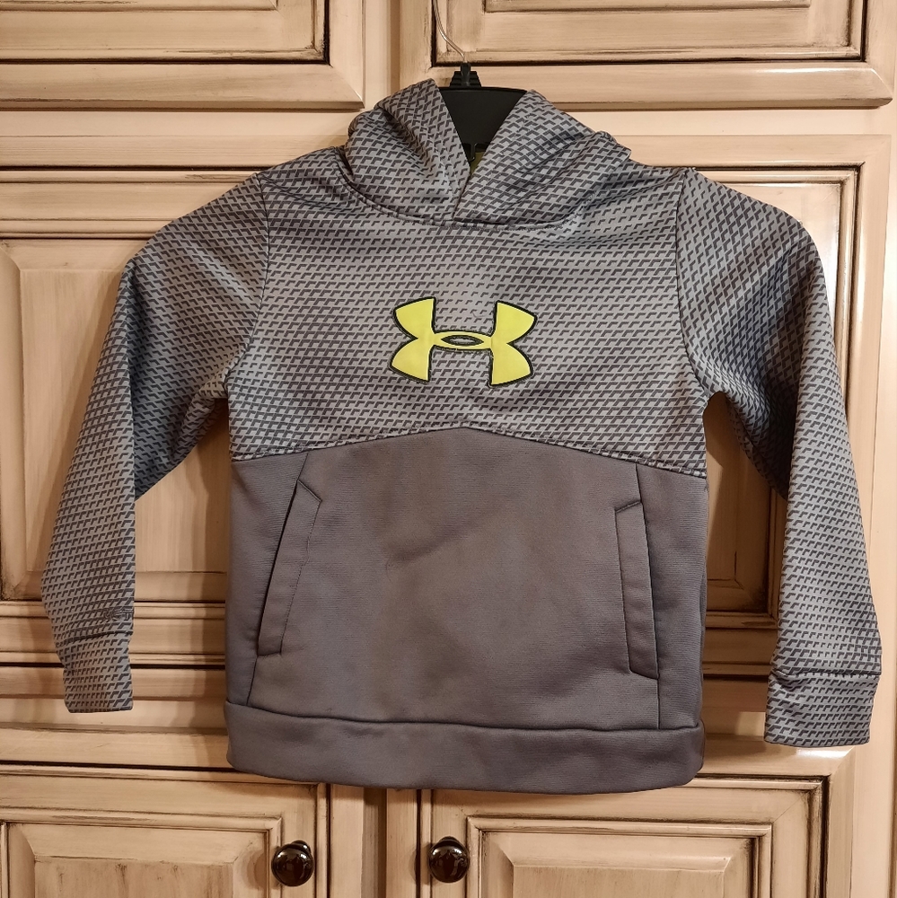 Under Armour Grey Hoodie -‎ Youth Extra Small - Flourescent Yellow Accent